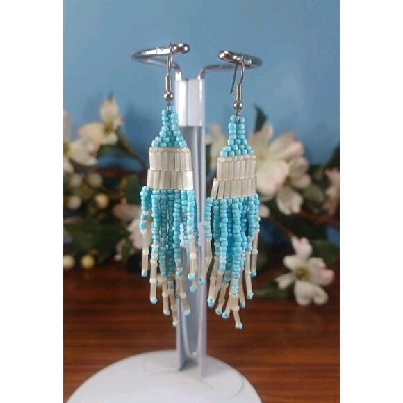 Southwestern Seed Bead Dangle Drop Earrings Southwest Boho Jewelry - Picture 1 of 6